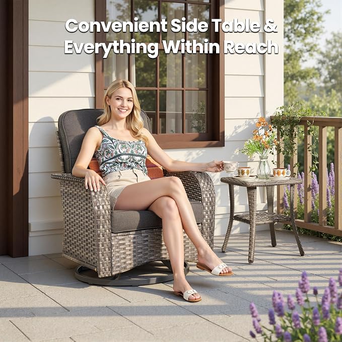 Weaxty Outdoor Swivel Rocker Patio Chairs, 3 Pieces Patio Furniture Set - Image 8