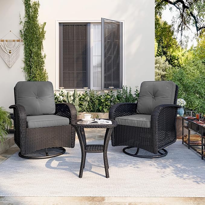 Aoxun 3 Pieces Patio Furniture Set, Patio Swivel Rocker Chairs Set of 2 - Image 2