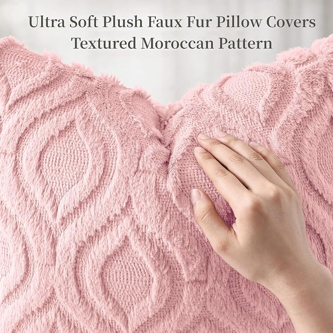 decorUhome Throw Pillow Covers 16x16 Inch Set of 2, Soft Plush Faux Wool Pink - Image 6