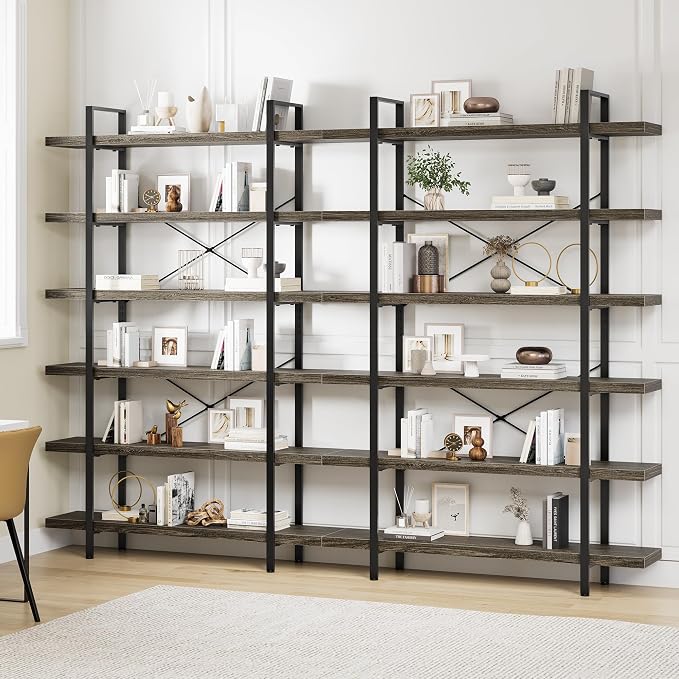 OtterOasis Bookshelf Set, Heavy Duty 6-Tier Industrial Bookcase, 120lbs Shelf by OtterOasis