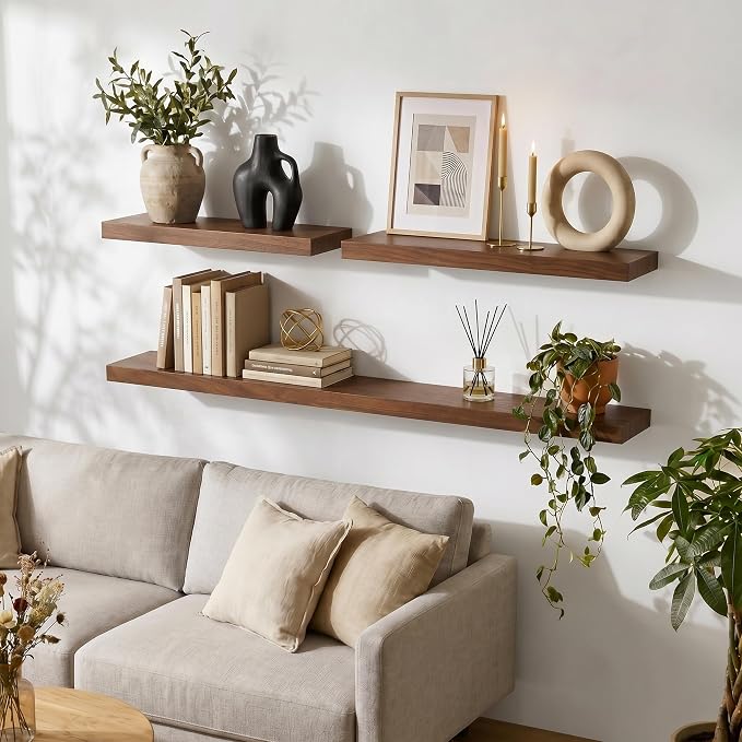 fuqing 40 Inch Floating Shelves | 6.7 Inch Deep Dark Wood Floating Shelves - Image 2