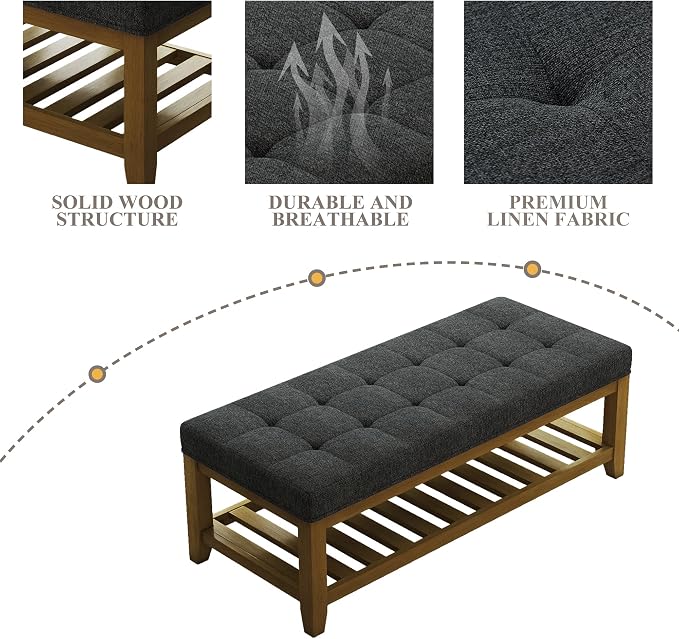 Befurtori Large Rectangular Upholstered Ottoman Bench, Linen Tufted Footrest - Image 6