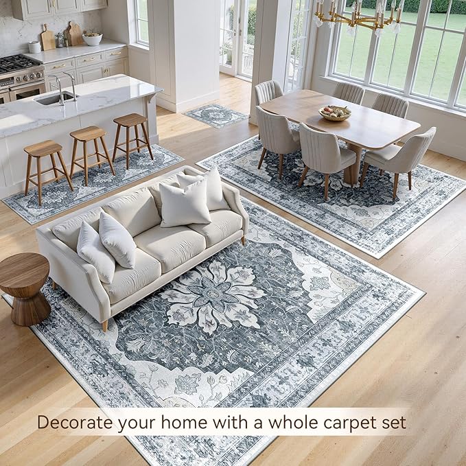 RELEANY Area Rugs 10'x14' Washable Non-Slip, Floral Vintage Distress Print - Image 4
