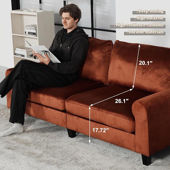 EASE MOOSE 88.5" Large Seat Velvet Loveseat Sofa, Modern Deep Seat Couches - Image 5
