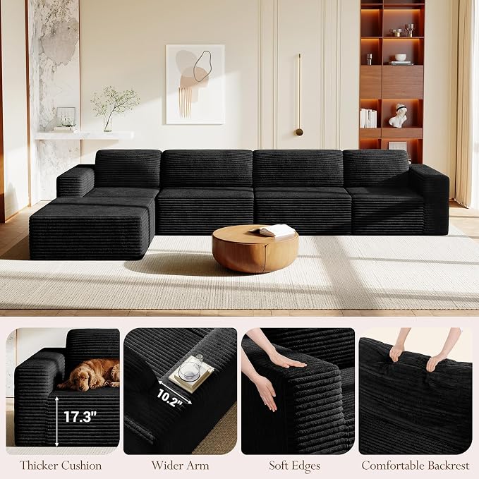 Vesgantti 159" Large Modular Sectional Sofa, L-Shaped Corduroy Cloud Couch - Image 8