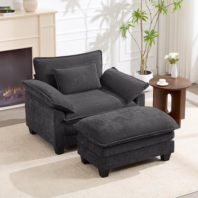 Oversized Accent Chair with Ottoman, Upholstered Armchair with Extra Thick - Image 3