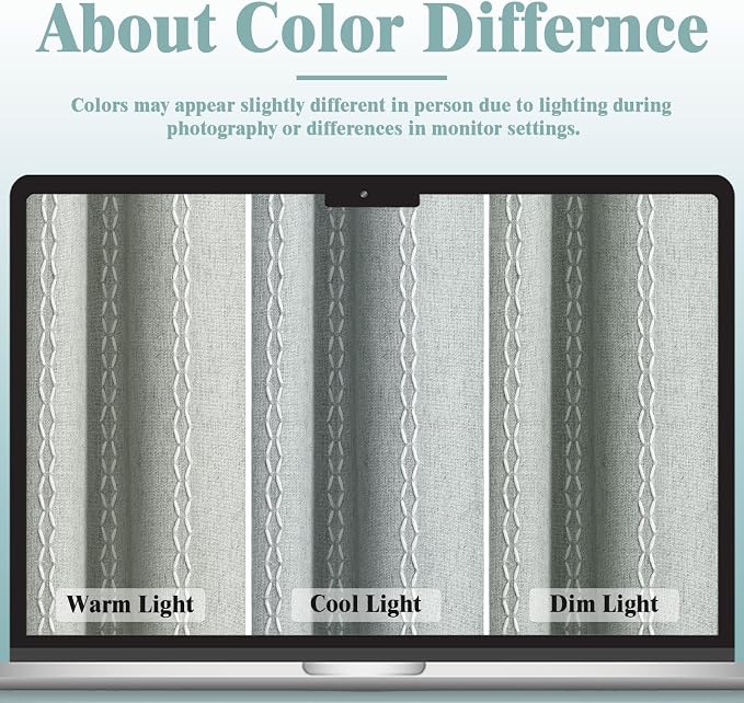 Teal Boho Blackout Curtains 96 Inches Long Light Green Linen Blend 2 Panels - Image 5
