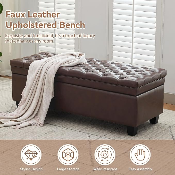 WUTUTUEE 50" Faux Leather Storage Ottoman Bench, End of Bed Upholstered - Image 6