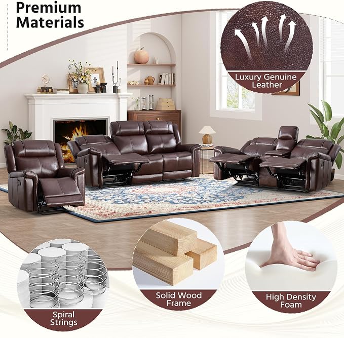 ANJ Premium Genuine Manual Reclining Sofa Set - Image 8