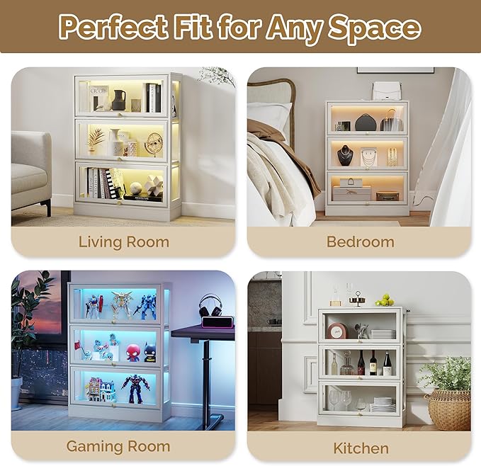Display Cabinet with Acrylic Glass Doors, 3-Tiers Curio Cabinet with LED - Image 6