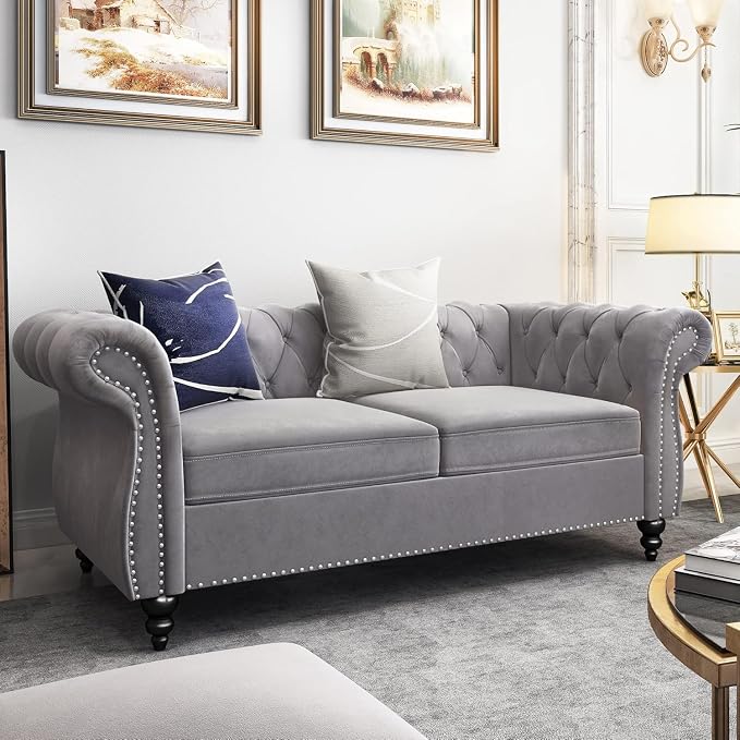 Chesterfield Loveseat Sofa, Modern Velvet Small Sofa Couch 2 Seater - Image 6