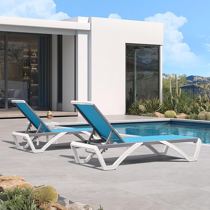 PURPLE LEAF Patio Chaise Lounge Chair Set of 3 Outside Aluminum Plastic - Image 3