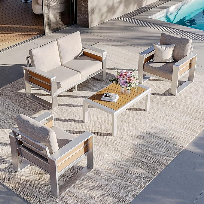 Aoxun Aluminum Outdoor Patio Furniture Set, 2 Seats Metal Sectional Patio - Image 6