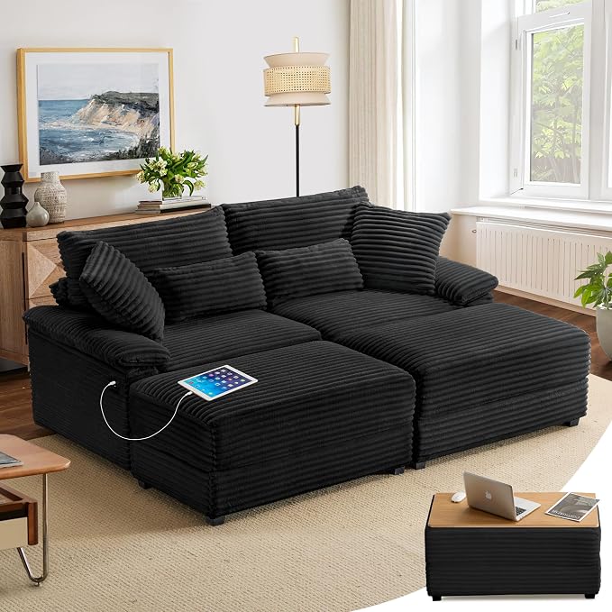 SUNWAVE 74" W Double Chaise Lounge Chair Indoor, Oversized Loveseat by SUNWAVEHOME