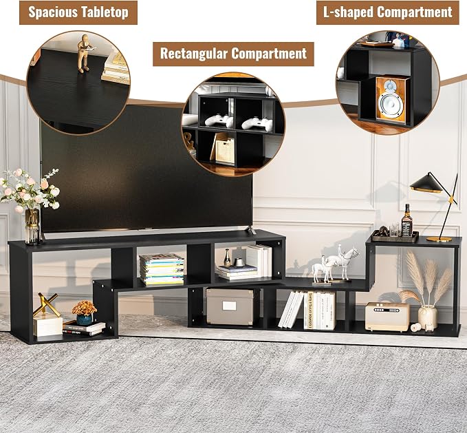 Recaceik Cube Bookshelf 2 Shelf Bookcase L-Shaped TV Console Stand Modern - Image 7