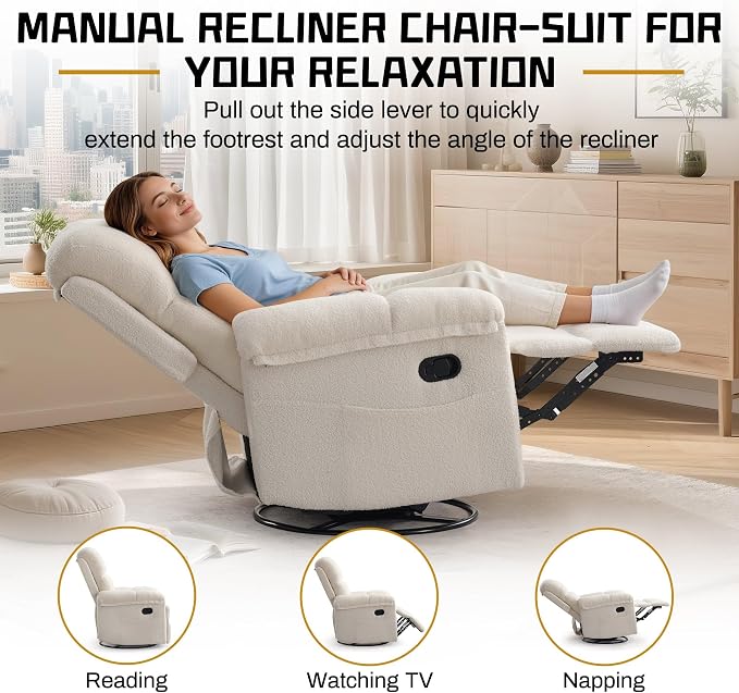 Korser Recliner Chair, Swivel Rocker Recliner Chair - Image 4
