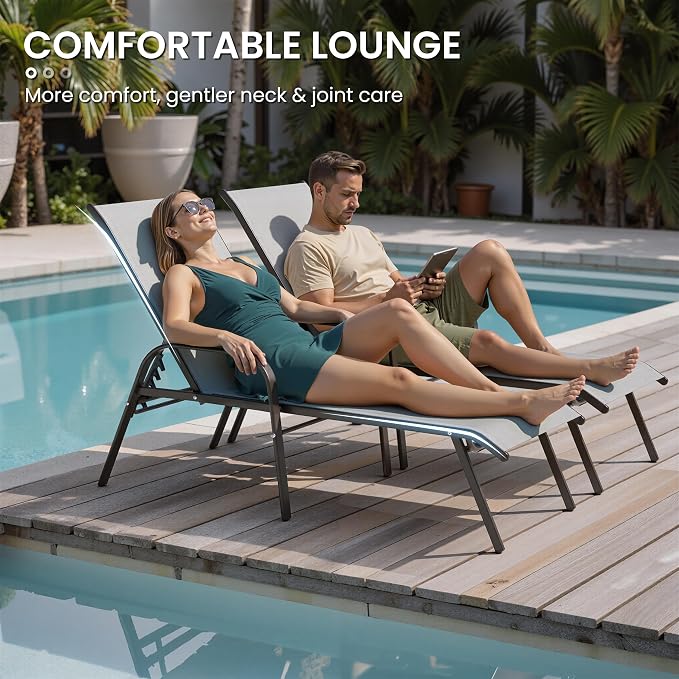 Crestlive Products Outdoor Chaise Lounge Chair, 5-Position Pool Lounge Chairs - Image 7