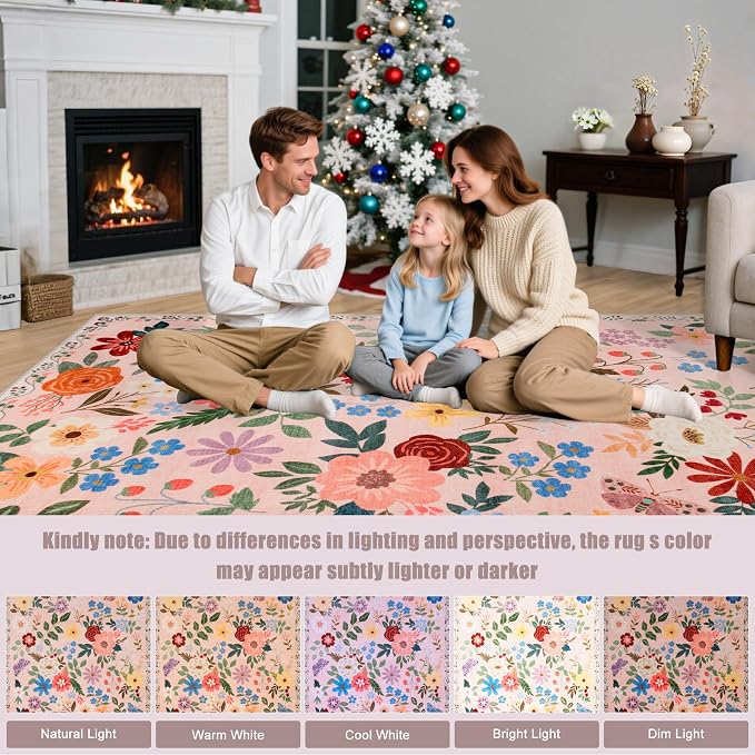 6x9 Area Rugs for Living Room: Floral Washable Rug Vintage Large Soft Boho - Image 9