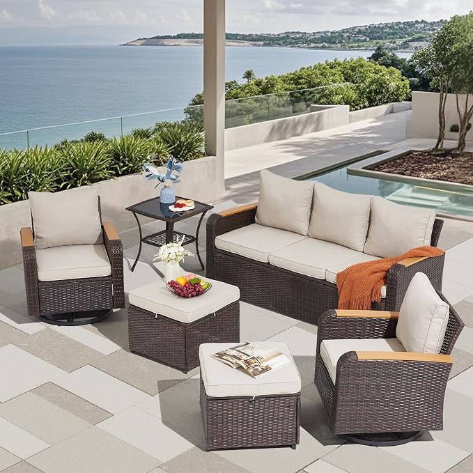 6 Pieces Wicker Patio Furniture Sets, Patio Conversation Set PE Rattan by YALISSEY