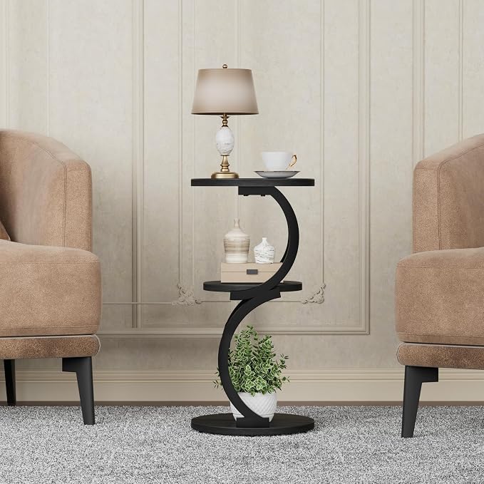JUSTOGO Small Round Side Table, 3-Tier End Table - Image 8