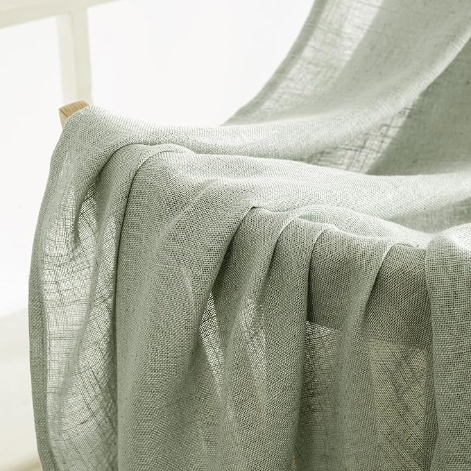 MIULEE Sage Linen Curtains 54 Inch Length 2 Panels - Image 6