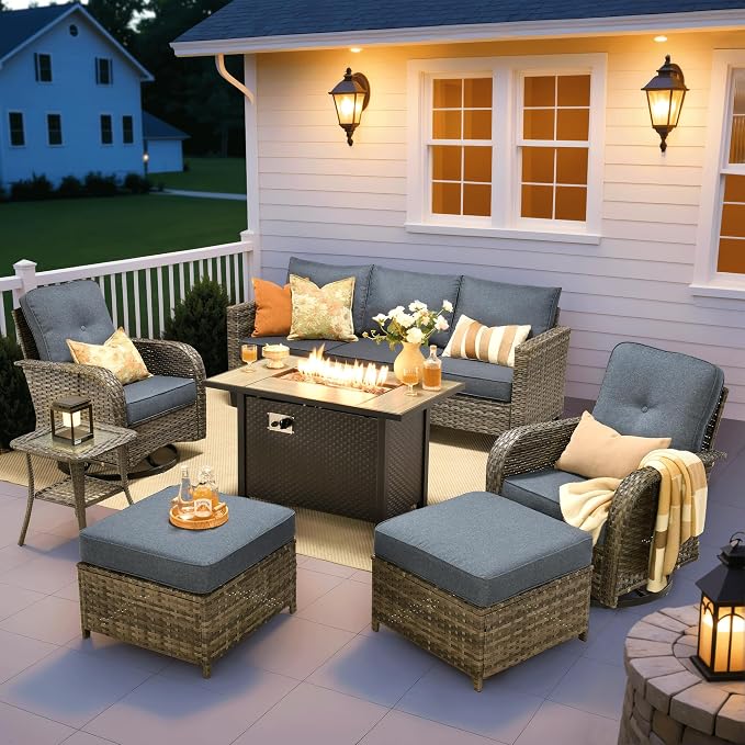 ovios 7 Pieces Patio Furniture Set, Outdoor Wicker Sofa Couch by OVIOS