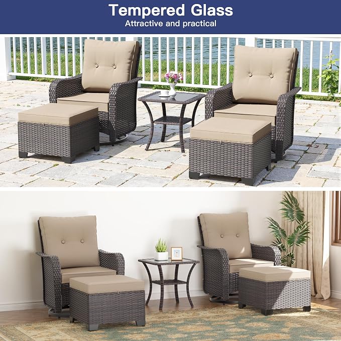 ALAULM 5-Piece Outdoor Swivel Rocking Chair Set - Image 6