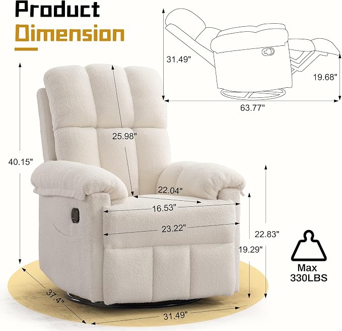 Korser Recliner Chair, Swivel Rocker Recliner Chair - Image 2