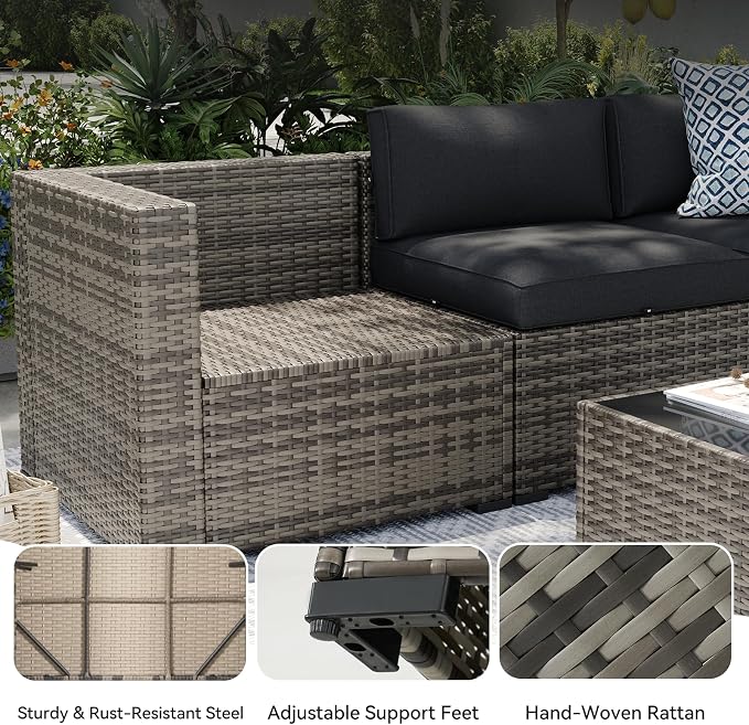 Aoxun 8-Piece Patio Furniture Set, Wicker Outdoor Sectional Sofa - Image 6