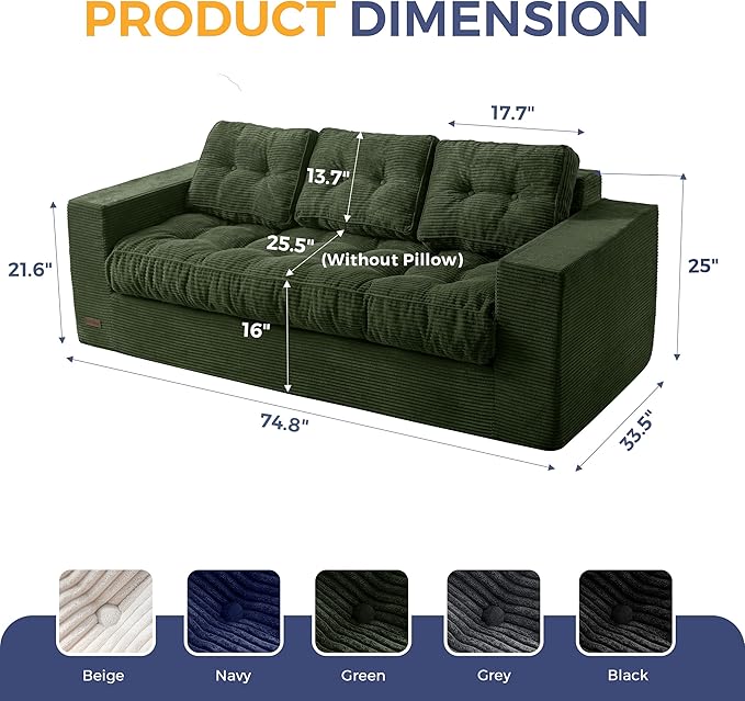 MAXYOYO Oversized Loveseat Sofa Couch, Upholstered Bean Bag Chair Cloud 3-Seat - Image 2