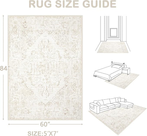 5x7 Area Rugs for Living Room: Washable Rug Vintage Large Rugs Soft Non Slip - Image 2