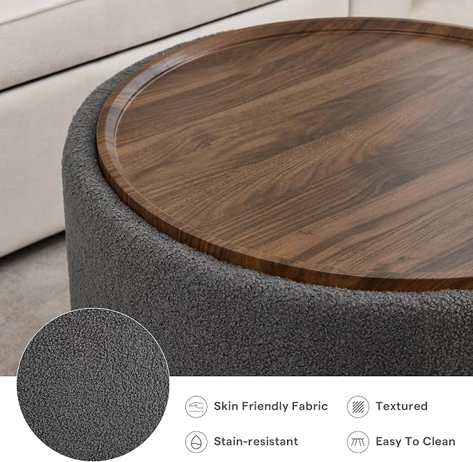 29.5 Inch Round Storage Ottoman Coffee Table, Modern Circle Coffee Table - Image 6