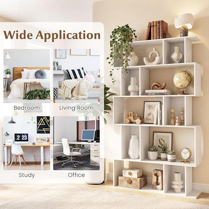 Giantex 5-Tier Bookshelf, 10-Cube White Geometric Bookcase - Image 6