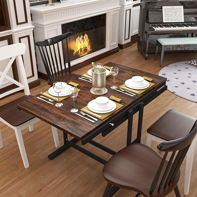 Convertible Dining Table, 2 in 1 Bookshelf to Kitchen Table, Space Saving - Image 2