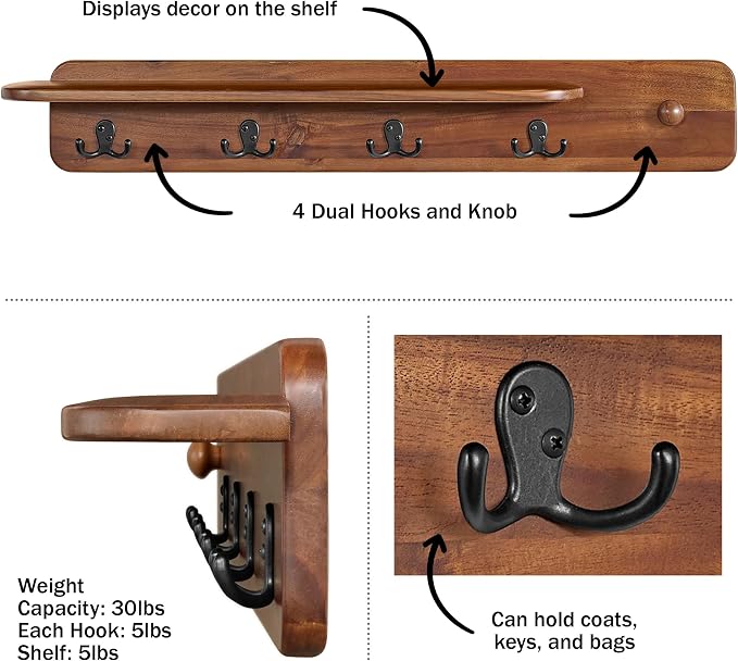 Alaterre Furniture Calais 36 Inch Wall Mount Coat Rack - Image 4