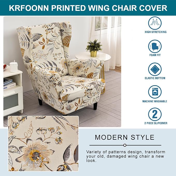 KRFOONN Wingback Chair Covers Slipcovers 2 Piece Stretch Wing Chair Covers - Image 4