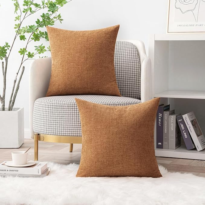MIULEE Pack of 2 Brown Throw Pillow Covers 24x24 Inch Soft Chenille Pillow - Image 5
