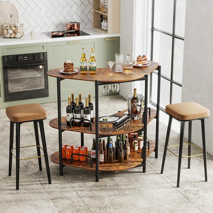 Giantex 3-Tier Bar Table, Corner Bar Cabinet, Liquor Home Bar Unit - Image 4