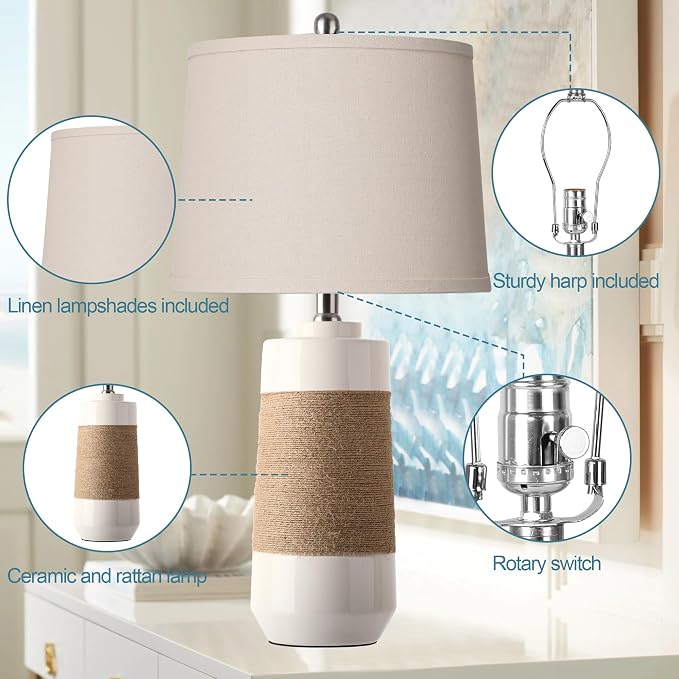 Hamucd White Boho Ceramic Lamps - Image 5
