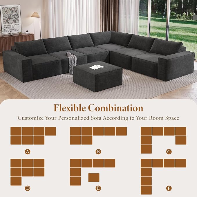 Vesgantti 143.7" Oversized Boneless Couch, Modern 7 Seater Modular Sectional - Image 7