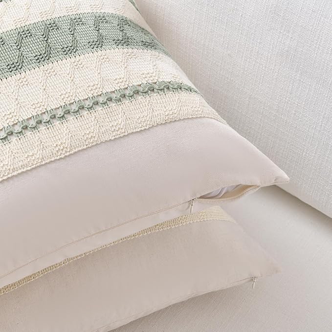 Fancy Homi Set of 1 Sage Green Boho Euro Decorative Throw Pillow Covers 26x26 - Image 3