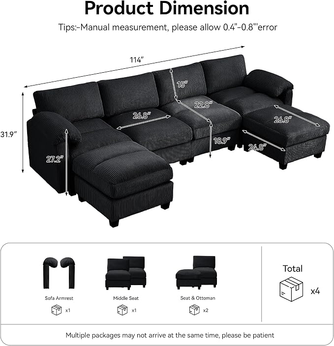 114'' U-Shaped Sectional Couch - Image 2