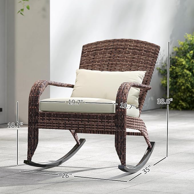 Outsunny Outdoor Wicker Adirondack Rocking Chair, Patio Rattan Rocker Chair - Image 3
