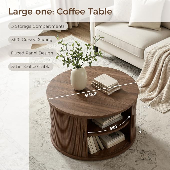 IRONCK Round Coffee Table Set of 2, Fluted Coffee Table and End Table - Image 4