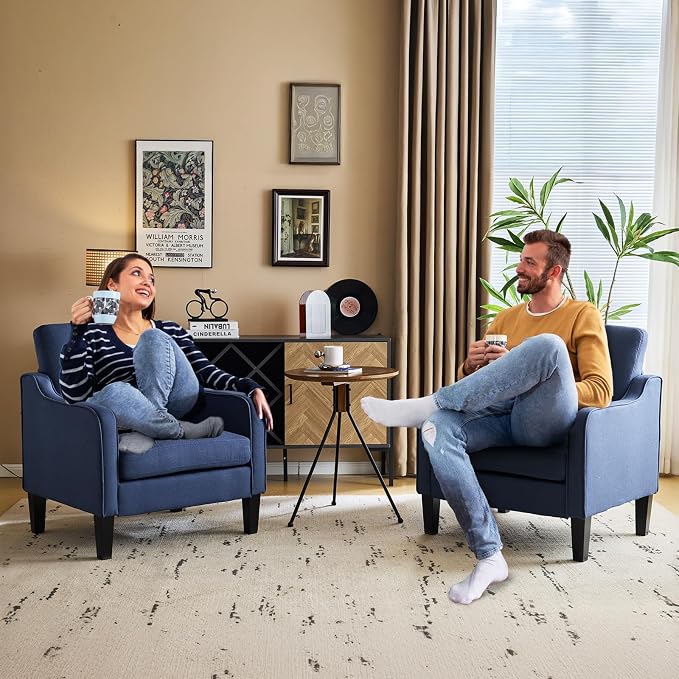 VINGLI Navy Blue Accent Chairs for Living Room, Line Comfy Upholstered Chair - Image 9