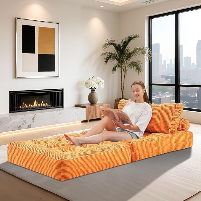 HABUTWAY Folding Sofa Bed, Convertible Sleeper Chair Bed w/Dual-Pillow & Handle - Image 4