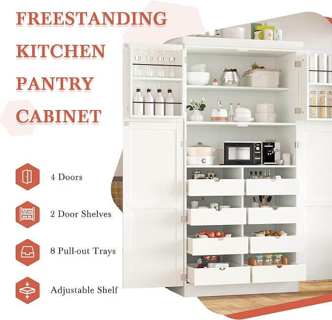 VilroCaz Freestanding Kitchen Pantry Tall Storage Cabinet, Wooden Kitchen - Image 4