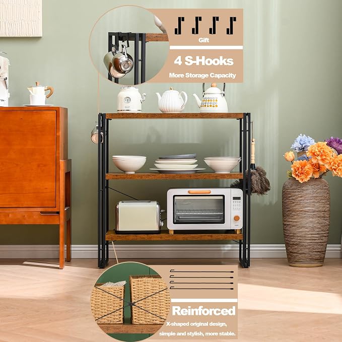 HCHQHS Bookshelf, 3-Tier Industrial Bookcase, Rustic Open Book Shelf, - Image 5