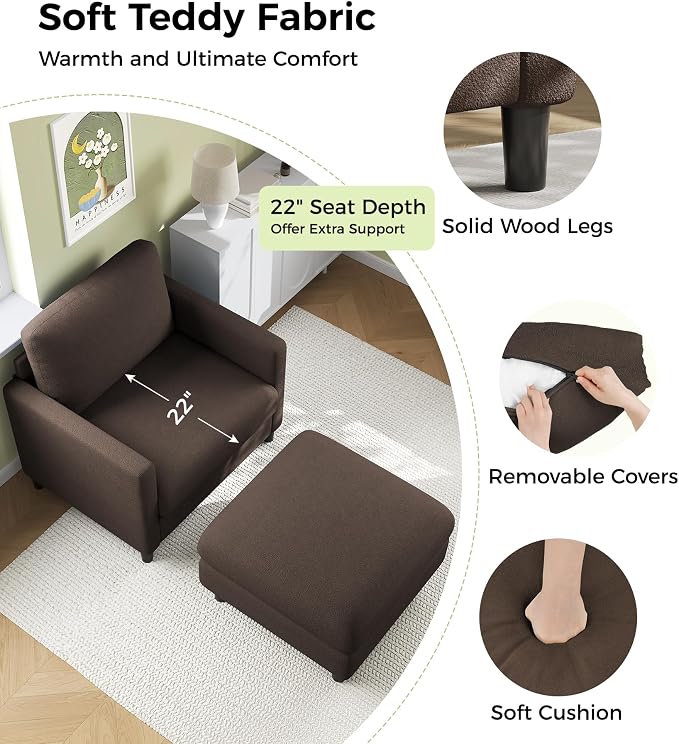 Welzona Sofa Accent Chair with Ottoman, Tool-Free Setup Living Room Accent - Image 4