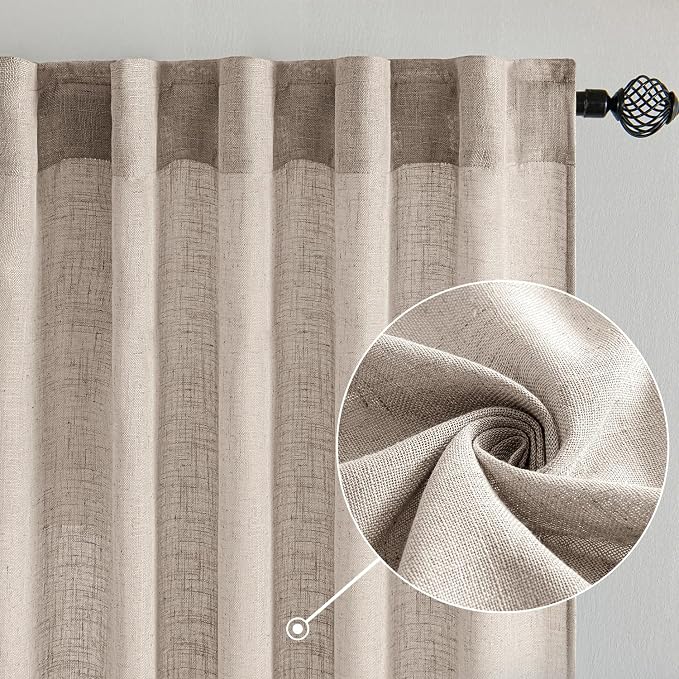 MIULEE Natural Linen Curtains 96 Inches Long 2 Panels - Image 2